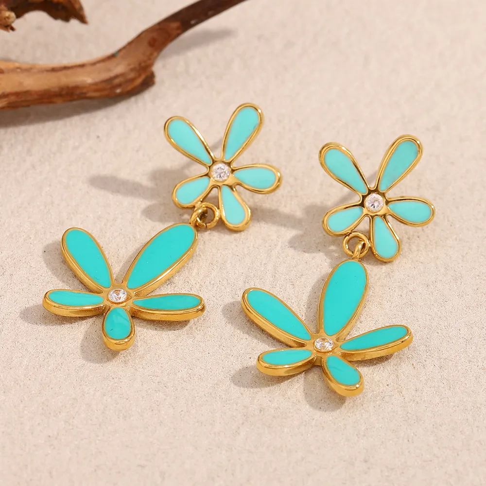 1 Par Flor Clásico Estilo Vintage Vacaciones Acero Inoxidable 304 Enchapado Pendientes De Gota display picture 3