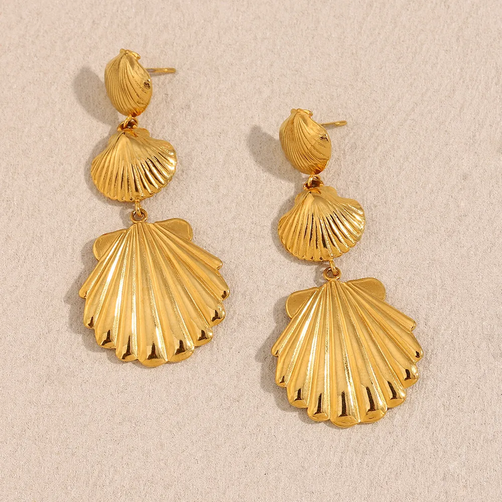 1 Paire Coquille Style Moderne Brillant Acier Inoxydable 304 Placage Boucles D'oreilles display picture 5