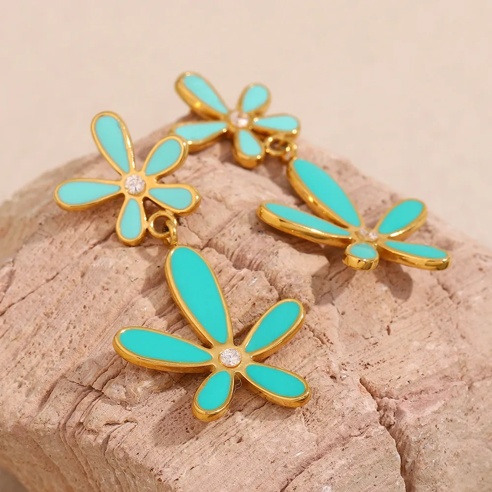 1 Par Flor Clásico Estilo Vintage Vacaciones Acero Inoxidable 304 Enchapado Pendientes De Gota display picture 5