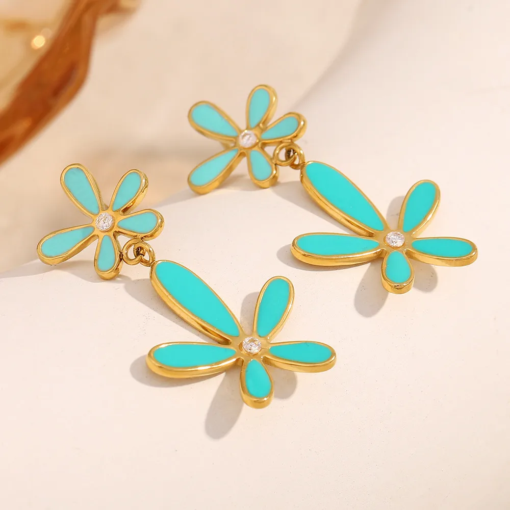 1 Par Flor Clásico Estilo Vintage Vacaciones Acero Inoxidable 304 Enchapado Pendientes De Gota display picture 6