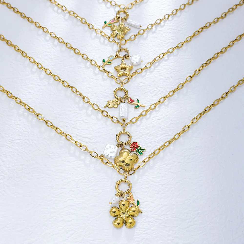 Pentagram Geometric Rose Fairy Style Princess Cute 304 Stainless Steel Pendant Necklace Lobster Trigger Clasp Closure display picture 7