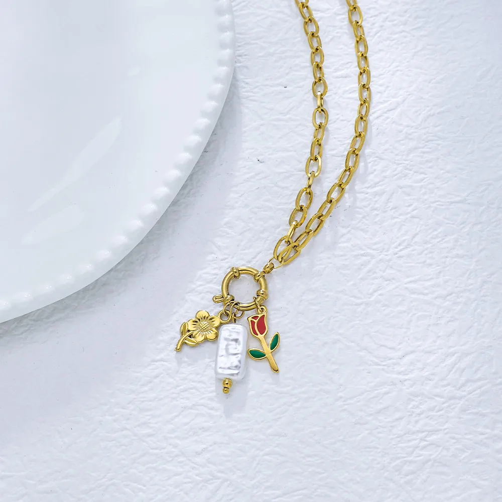 Pentagram Geometric Rose Fairy Style Princess Cute 304 Stainless Steel Pendant Necklace Lobster Trigger Clasp Closure display picture 3
