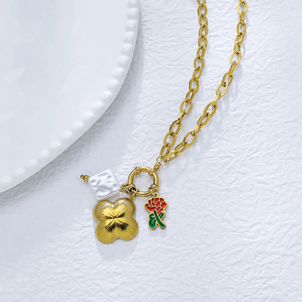 Pentagram Geometric Rose Fairy Style Princess Cute 304 Stainless Steel Pendant Necklace Lobster Trigger Clasp Closure display picture 6