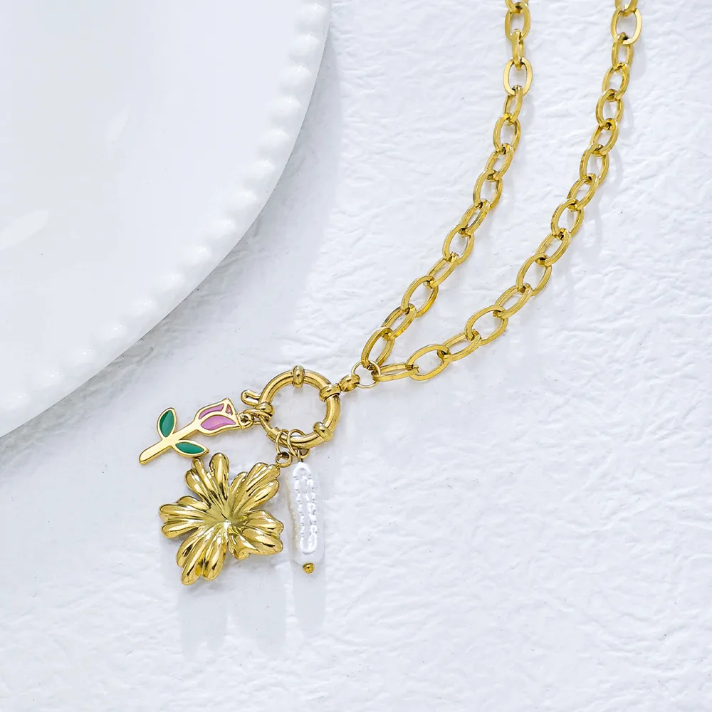 Pentagrama Geométrico Rosa Estilo De Hadas Princesa Lindo Acero Inoxidable 304 Collar Colgante Cierre Con Gatillo De Langosta display picture 2