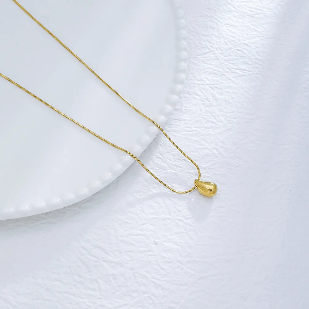 Water Droplets Casual Retro Simple Style 304 Stainless Steel 18K Gold Plated Pendant Necklace Plating Lobster Trigger Clasp Closure display picture 2