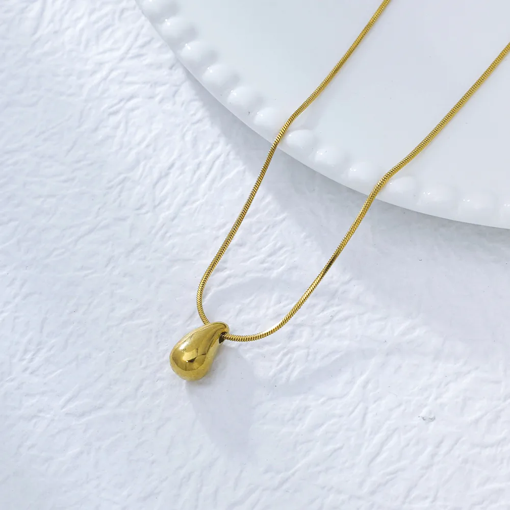 Water Droplets Casual Retro Simple Style 304 Stainless Steel 18K Gold Plated Pendant Necklace Plating Lobster Trigger Clasp Closure display picture 4