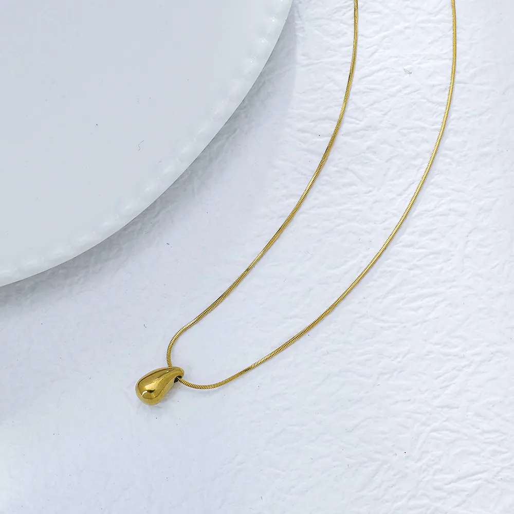 Water Droplets Casual Retro Simple Style 304 Stainless Steel 18K Gold Plated Pendant Necklace Plating Lobster Trigger Clasp Closure display picture 1