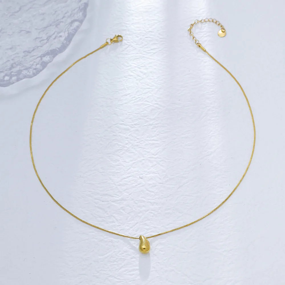 Water Droplets Casual Retro Simple Style 304 Stainless Steel 18K Gold Plated Pendant Necklace Plating Lobster Trigger Clasp Closure display picture 3