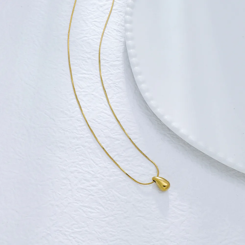 Water Droplets Casual Retro Simple Style 304 Stainless Steel 18K Gold Plated Pendant Necklace Plating Lobster Trigger Clasp Closure display picture 5
