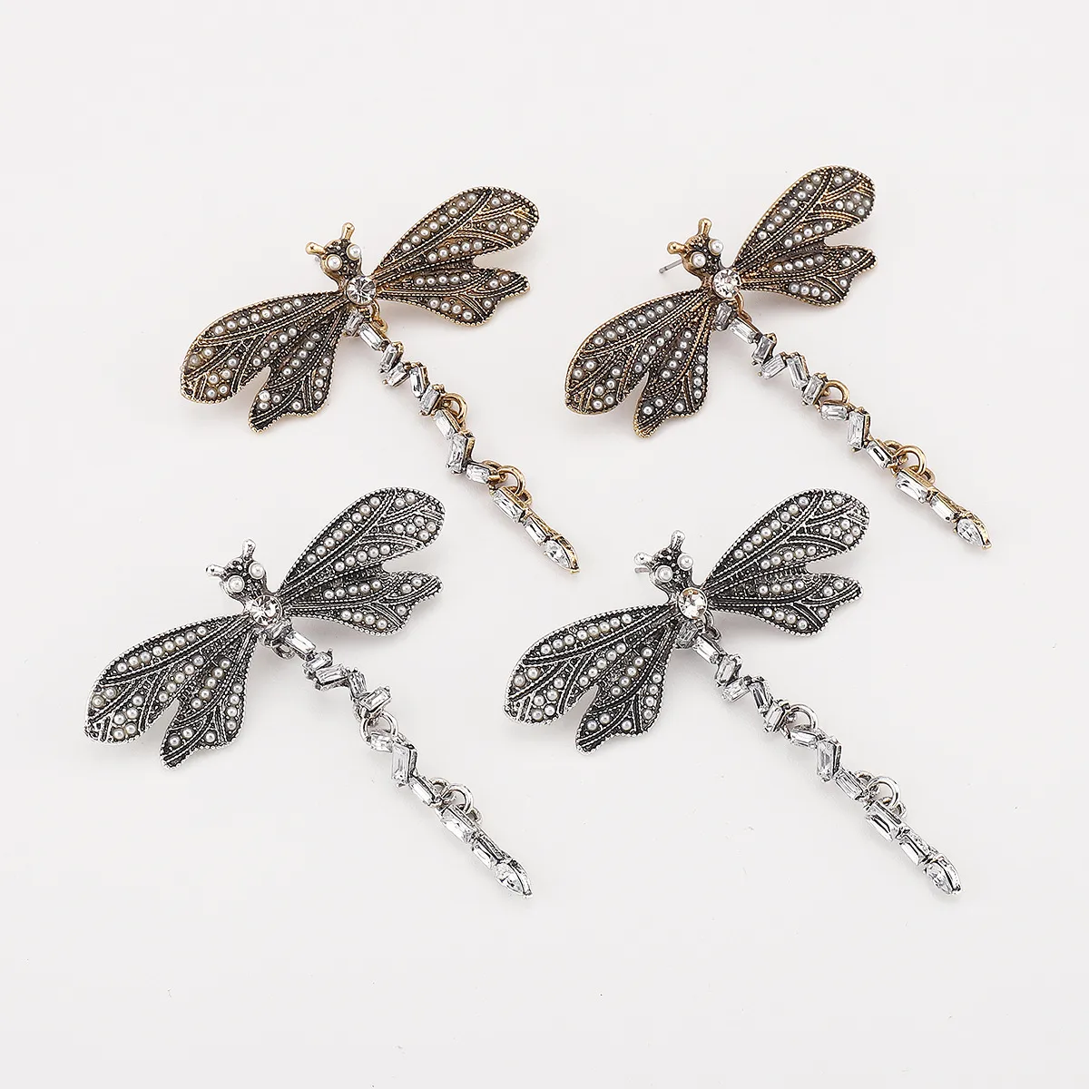 1 Pair Dragonfly Classical Retro Brass Diamond Drop Earrings display picture 2