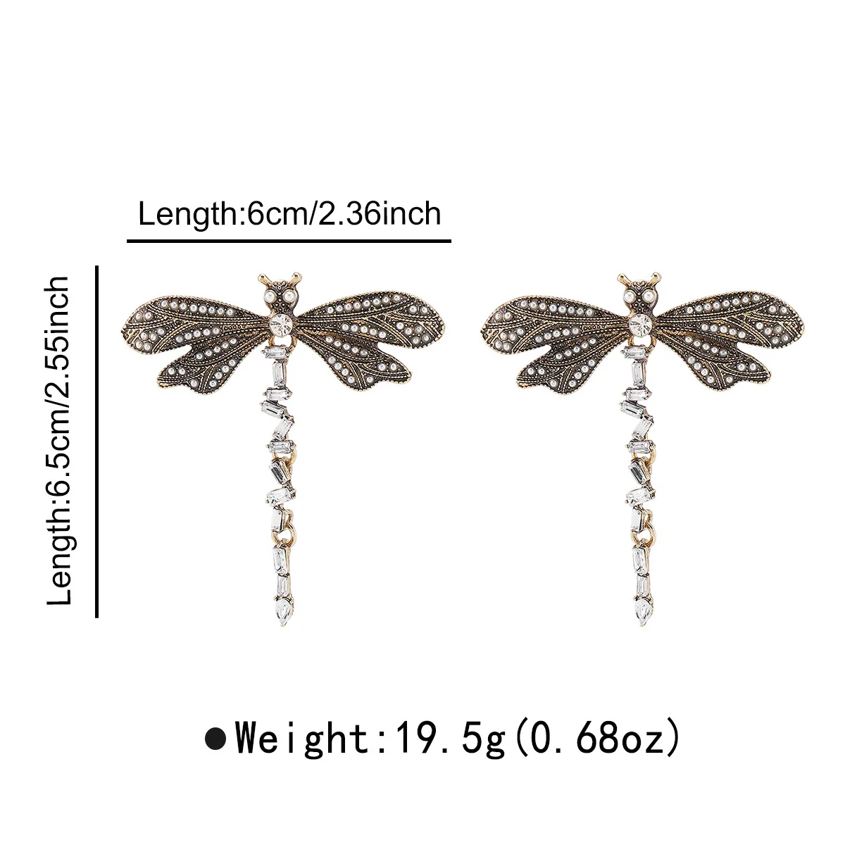 1 Pair Dragonfly Classical Retro Brass Diamond Drop Earrings display picture 1