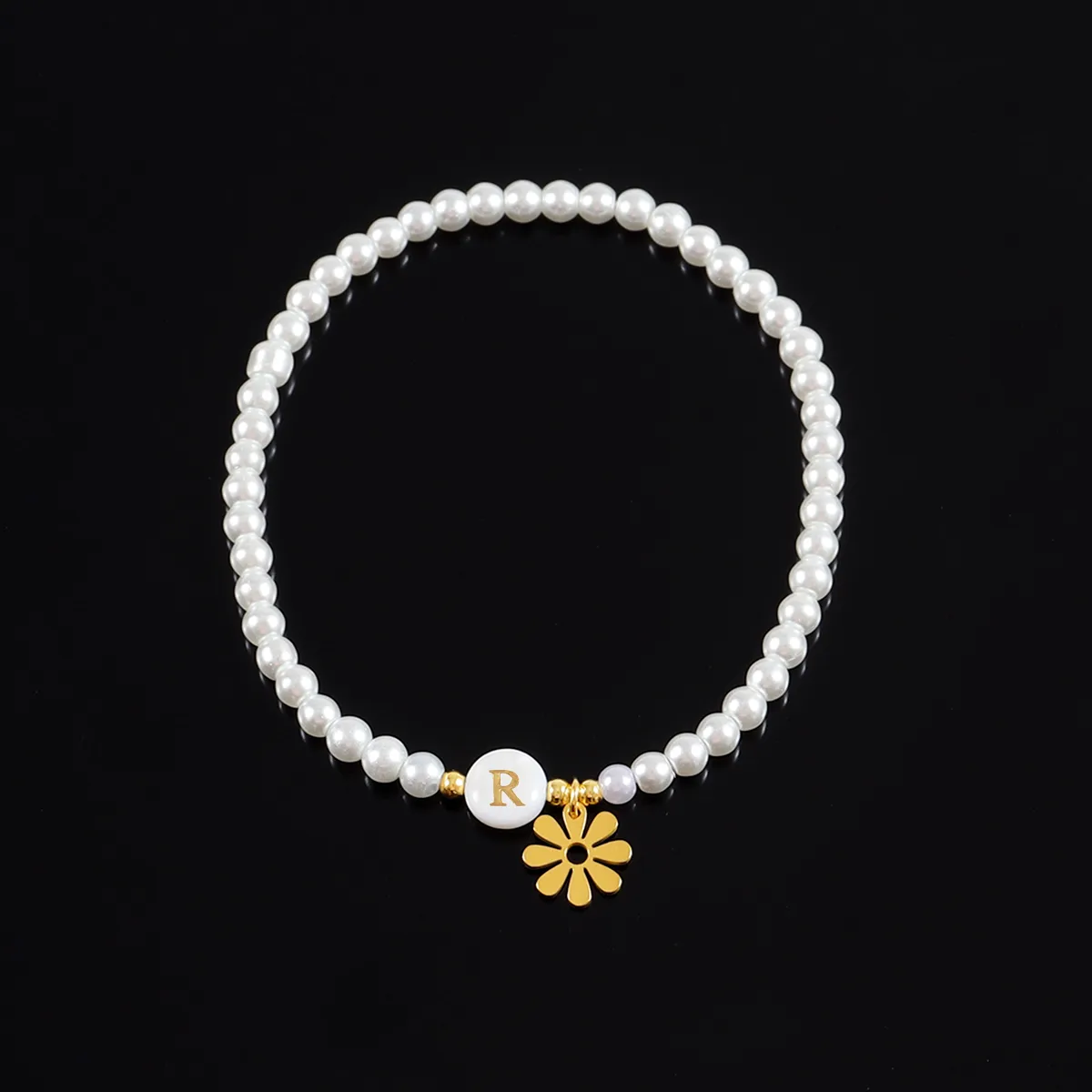 Round Letter Flower Elegant Simple Style Classic Style 304 Stainless Steel Artificial Pearl Shell Bracelets Wholesale display picture 3