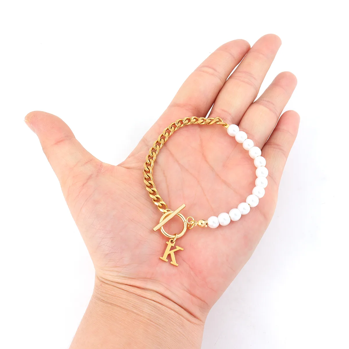 Letter Simple Style Classic Style 201 Stainless Steel 304 Stainless Steel Artificial Pearl Bracelets Wholesale display picture 4