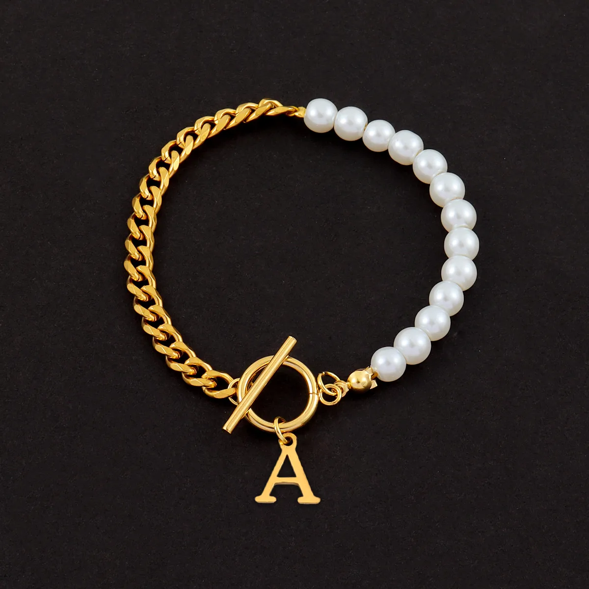 Letter Simple Style Classic Style 201 Stainless Steel 304 Stainless Steel Artificial Pearl Bracelets Wholesale display picture 3