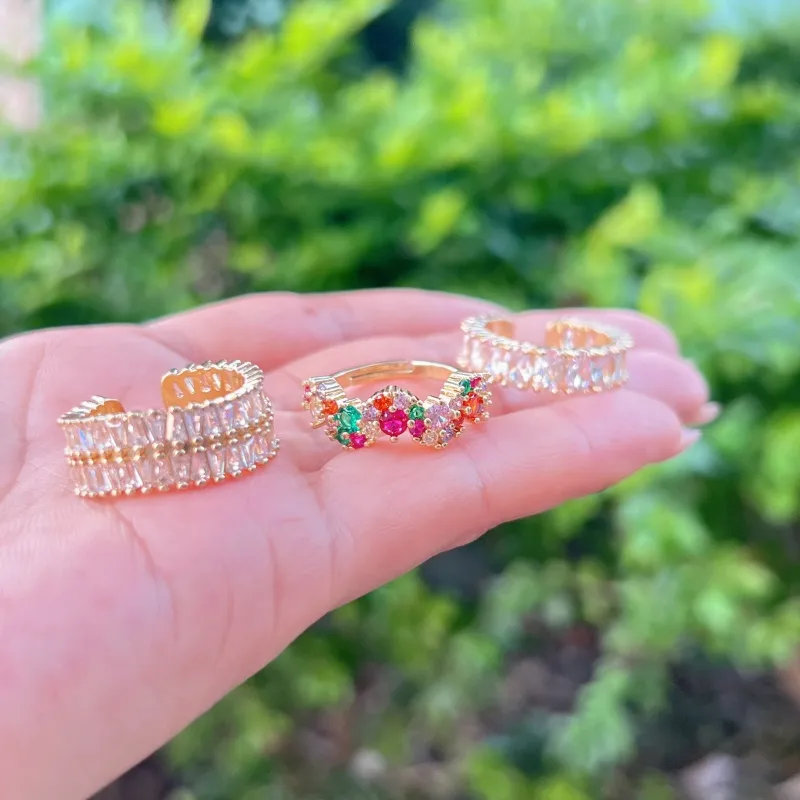 Geometric French Style Sweet Zircon Copper 18K Gold Plated Silver Plated Open Rings Inlay display picture 1