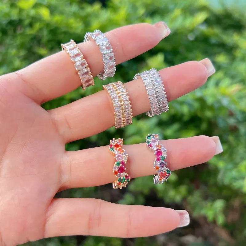 Geometric French Style Sweet Zircon Copper 18K Gold Plated Silver Plated Open Rings Inlay display picture 6