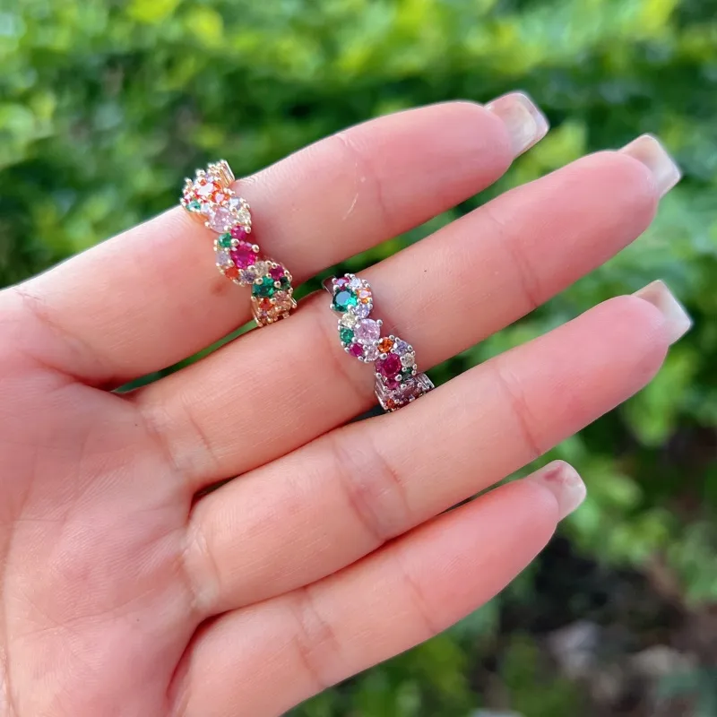 Geometric French Style Sweet Zircon Copper 18K Gold Plated Silver Plated Open Rings Inlay display picture 3