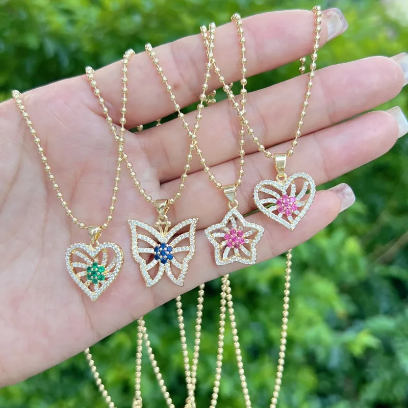 Pentagrama Forma De Corazón Mariposa Elegante Señora Romántico Cobre Collar Colgante Cierre Con Gatillo De Langosta display picture 4