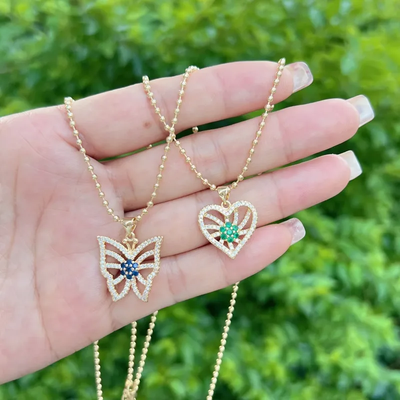 Pentagrama Forma De Corazón Mariposa Elegante Señora Romántico Cobre Collar Colgante Cierre Con Gatillo De Langosta display picture 2