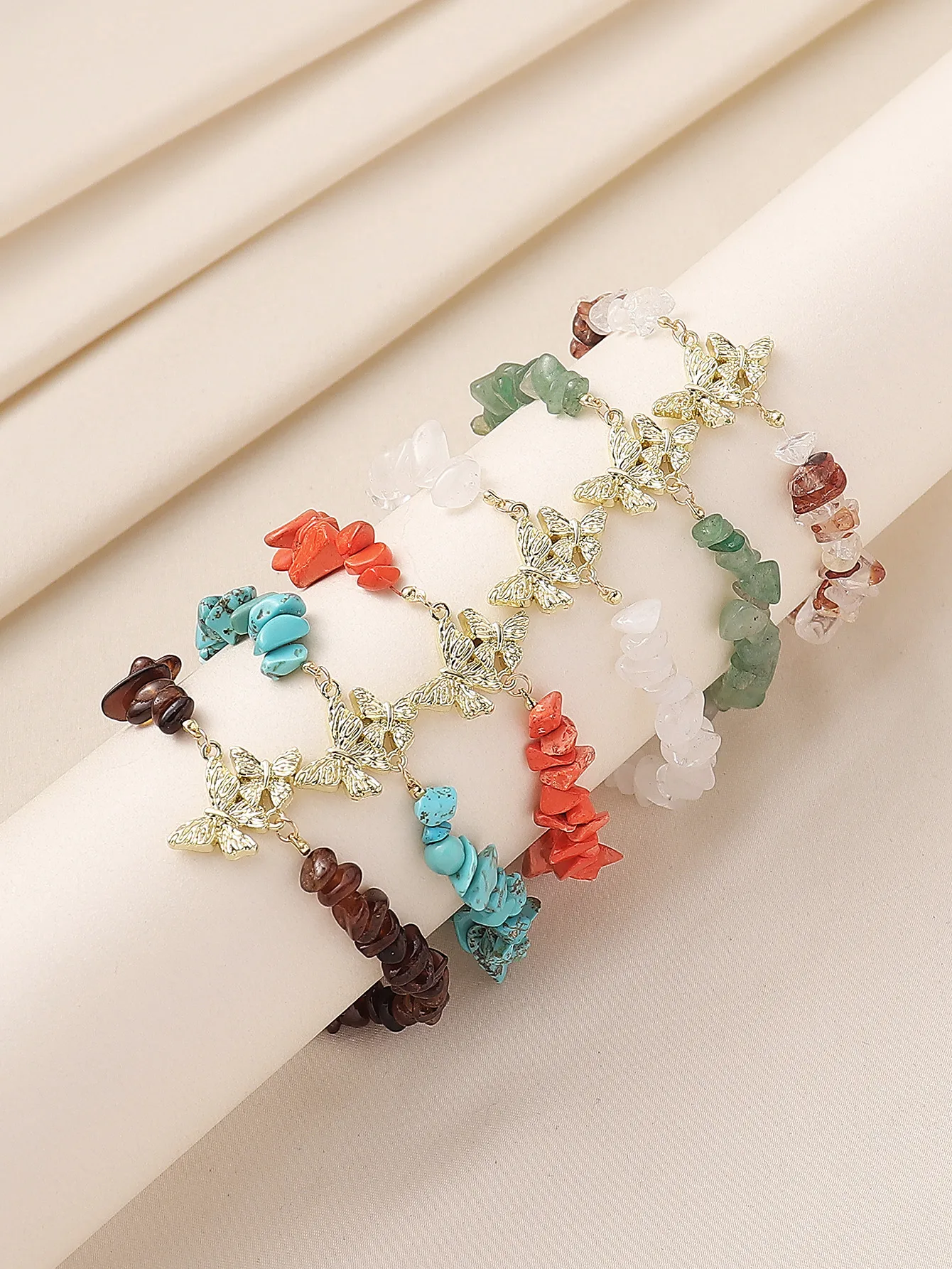 Natural Stone Zinc Alloy Vintage Style Preppy Style Vacation Butterfly Anklet display picture 4