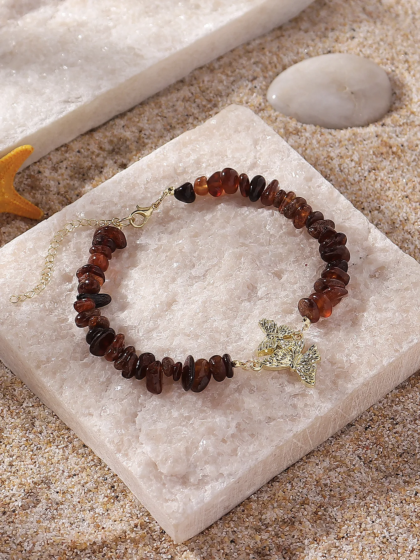 Natural Stone Zinc Alloy Vintage Style Preppy Style Vacation Butterfly Anklet display picture 13