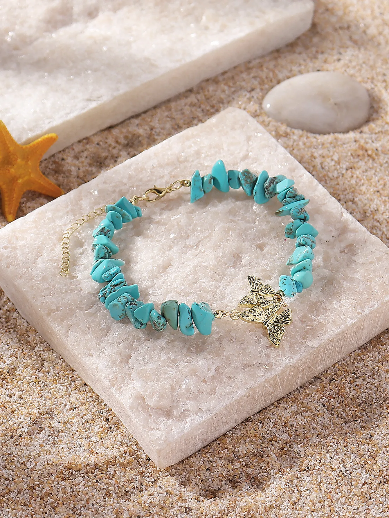 Natural Stone Zinc Alloy Vintage Style Preppy Style Vacation Butterfly Anklet display picture 9