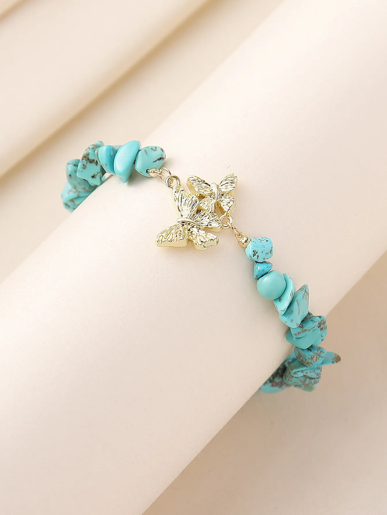 Natural Stone Zinc Alloy Vintage Style Preppy Style Vacation Butterfly Anklet display picture 19