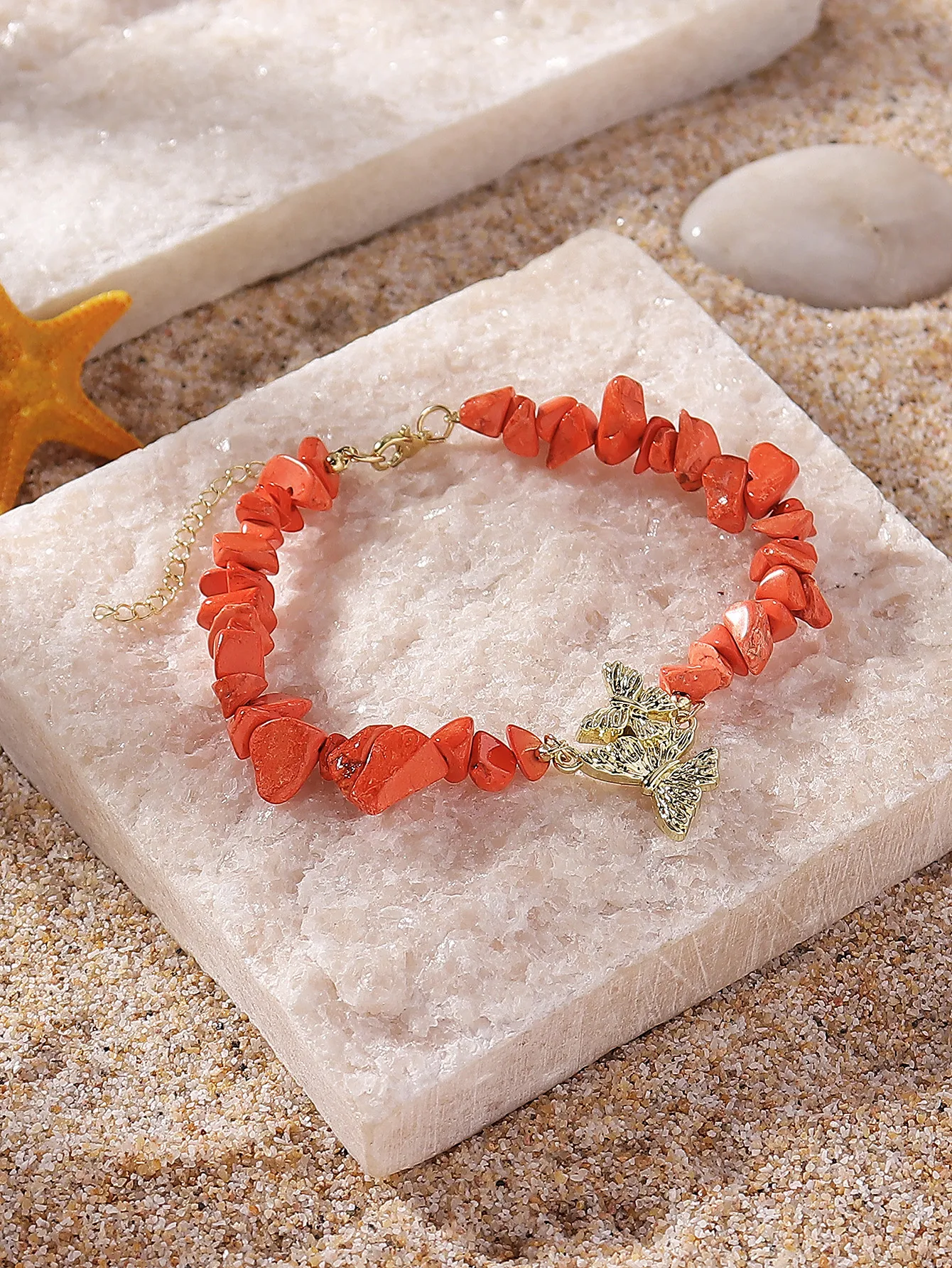 Natural Stone Zinc Alloy Vintage Style Preppy Style Vacation Butterfly Anklet display picture 31
