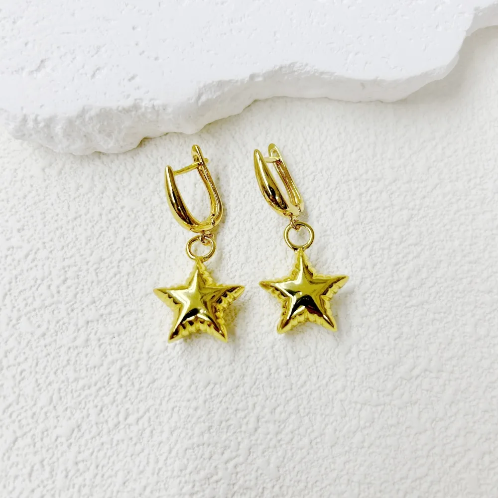 1 Pair Star Red Heart Princess Cute Romantic Copper 18K Gold Plated Drop Earrings display picture 5