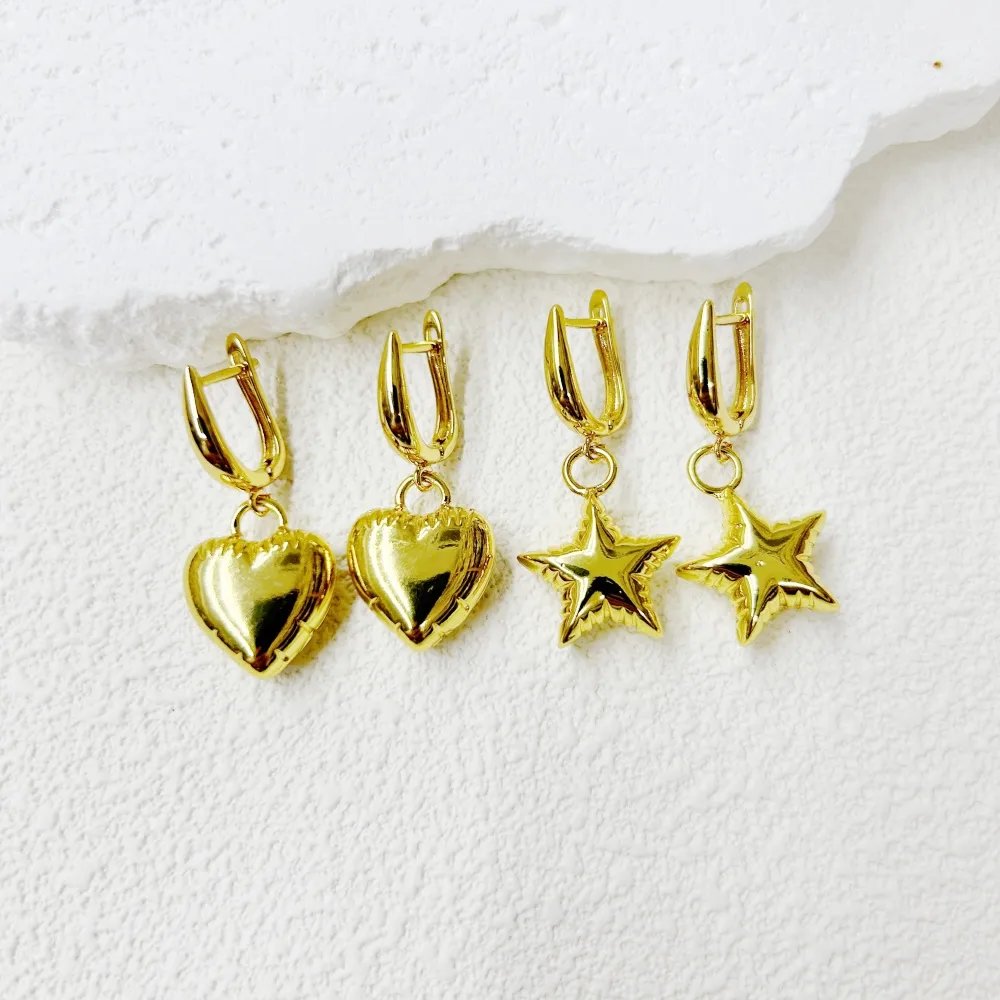 1 Par Estrella Corazón Rojo Princesa Lindo Romántico Cobre Chapados En Oro De 18K Pendientes De Gota display picture 3