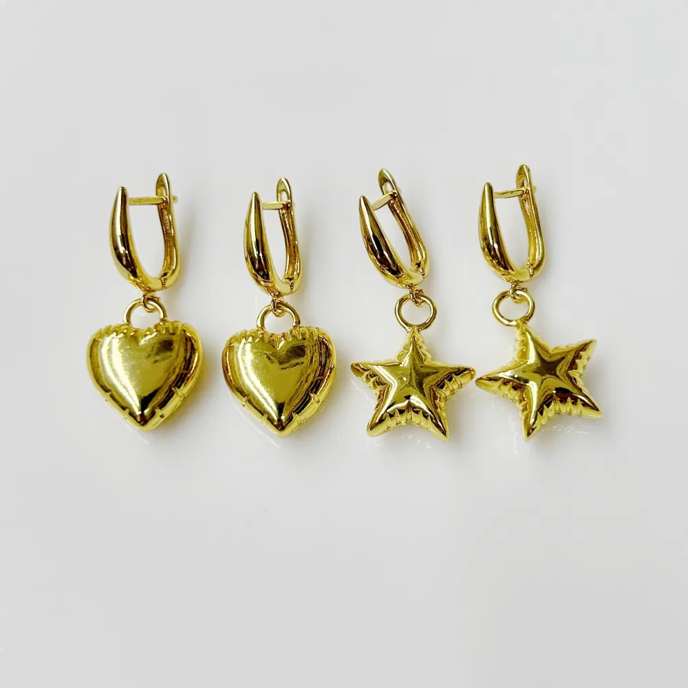 1 Pair Star Red Heart Princess Cute Romantic Copper 18K Gold Plated Drop Earrings display picture 1