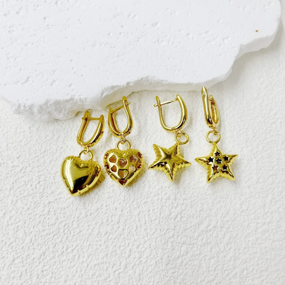 1 Pair Star Red Heart Princess Cute Romantic Copper 18K Gold Plated Drop Earrings display picture 6