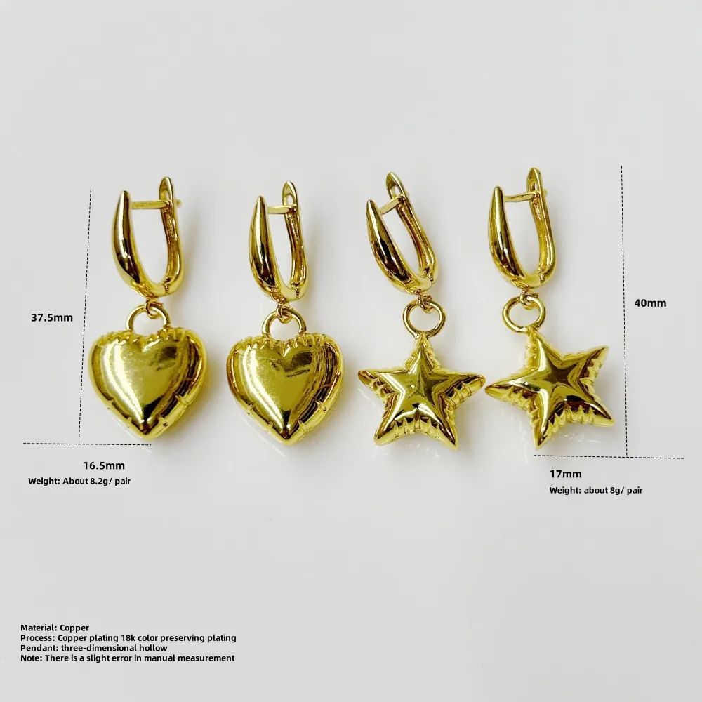 1 Par Estrella Corazón Rojo Princesa Lindo Romántico Cobre Chapados En Oro De 18K Pendientes De Gota display picture 4