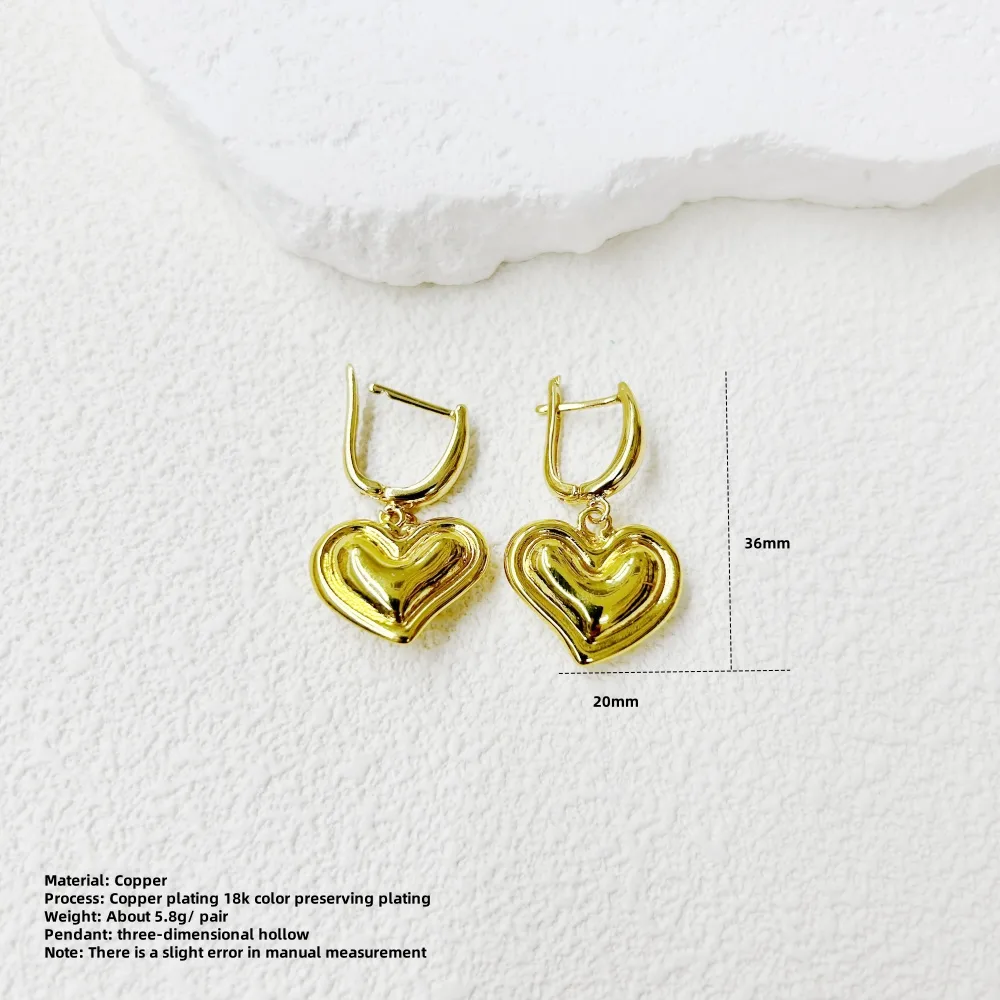 1 Pair Oval Red Heart Elegant Princess Cute Copper 18K Gold Plated Plating Drop Earrings display picture 8