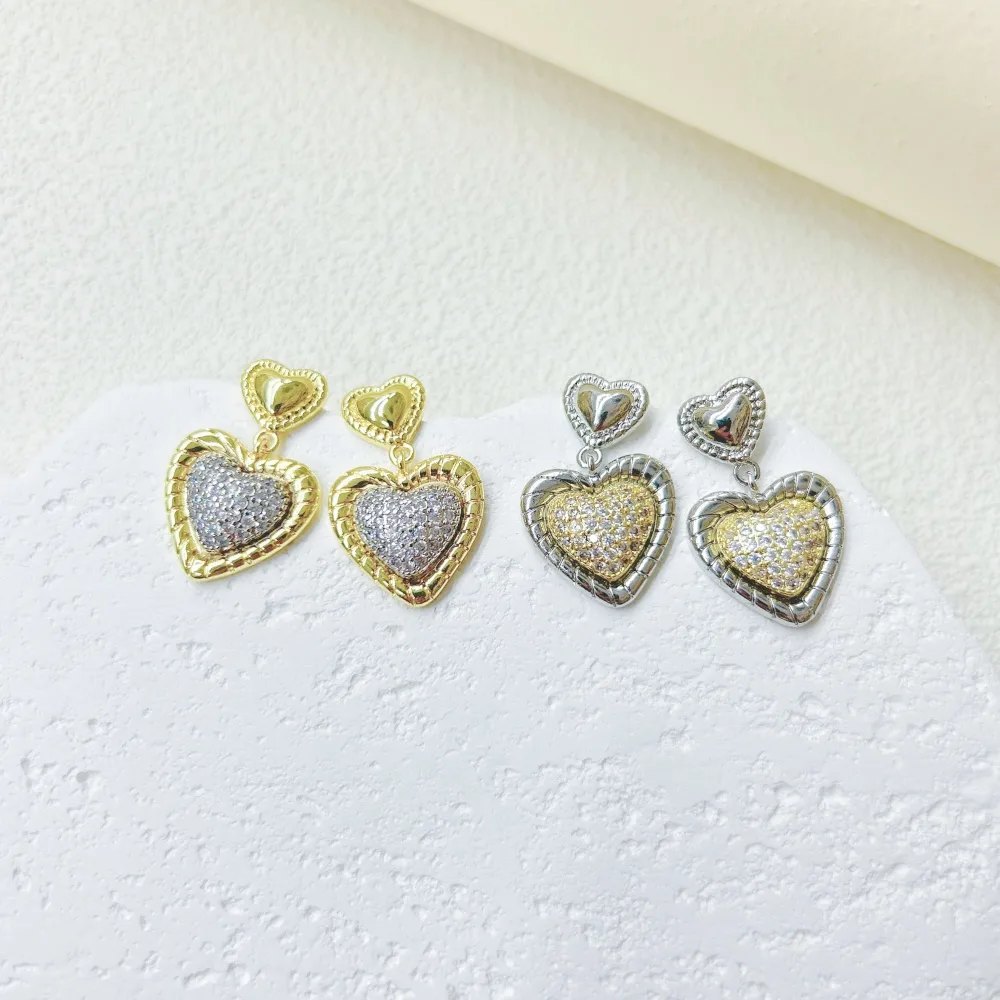 1 Pair Red Heart Elegant Princess Glam Copper 18K Gold Plated White Gold Plated Zircon Plating Inlay Drop Earrings display picture 1