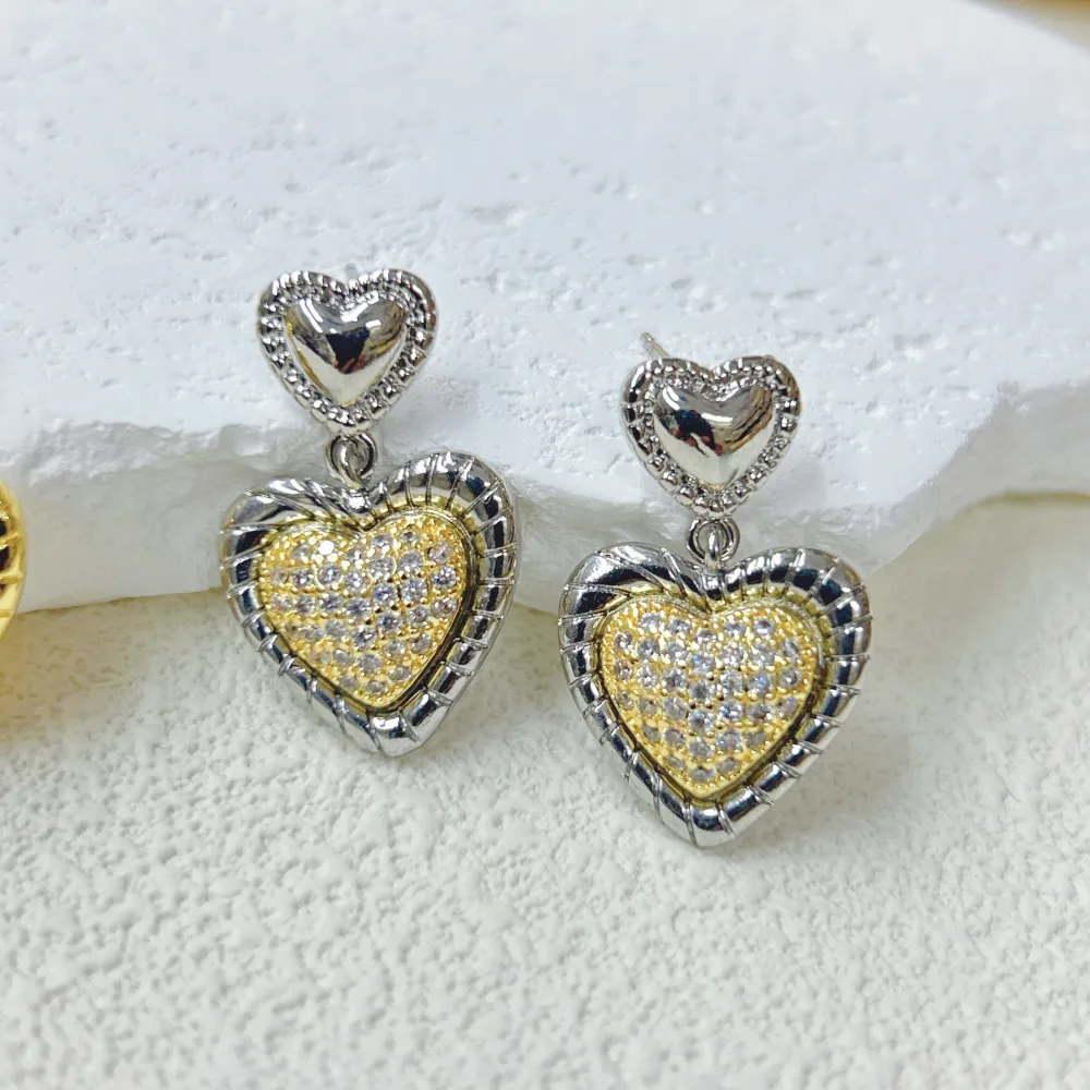 1 Pair Red Heart Elegant Princess Glam Copper 18K Gold Plated White Gold Plated Zircon Plating Inlay Drop Earrings display picture 4