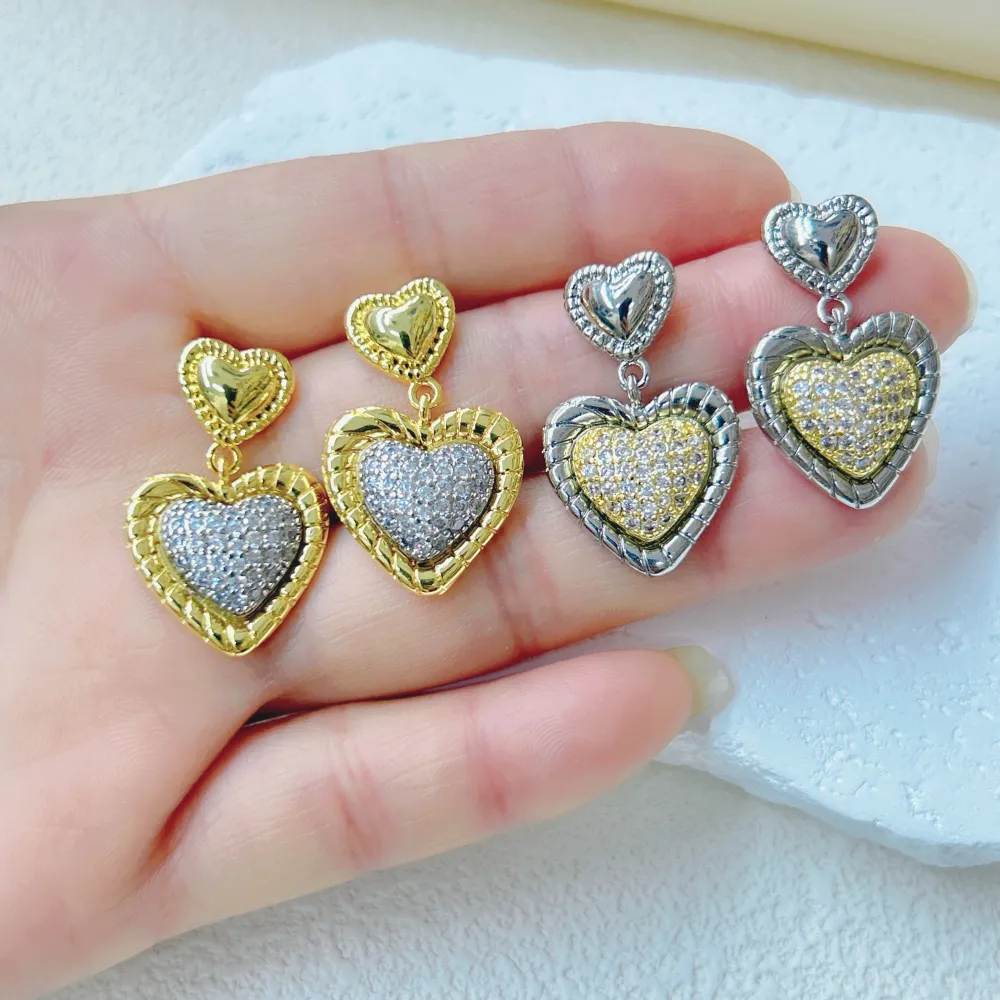 1 Pair Red Heart Elegant Princess Glam Copper 18K Gold Plated White Gold Plated Zircon Plating Inlay Drop Earrings display picture 8