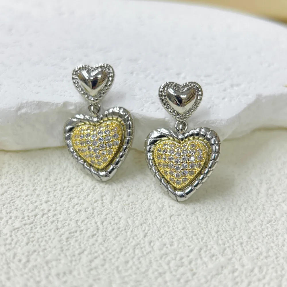 1 Pair Red Heart Elegant Princess Glam Copper 18K Gold Plated White Gold Plated Zircon Plating Inlay Drop Earrings display picture 6