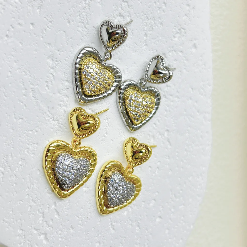 1 Pair Red Heart Elegant Princess Glam Copper 18K Gold Plated White Gold Plated Zircon Plating Inlay Drop Earrings display picture 5