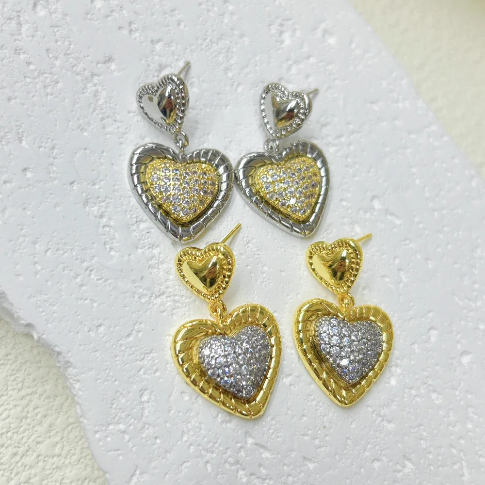 1 Pair Red Heart Elegant Princess Glam Copper 18K Gold Plated White Gold Plated Zircon Plating Inlay Drop Earrings display picture 7
