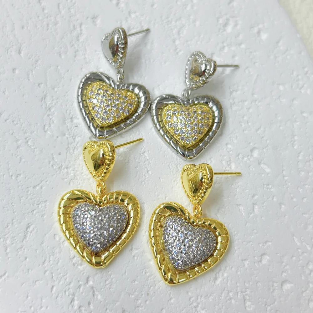 1 Pair Red Heart Elegant Princess Glam Copper 18K Gold Plated White Gold Plated Zircon Plating Inlay Drop Earrings display picture 9