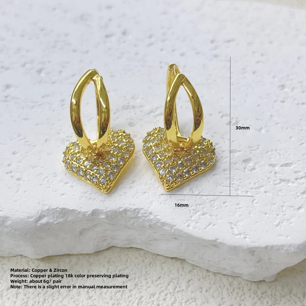 1 Pair Red Heart Elegant Glam Modern Style Copper 18K Gold Plated Zircon Plating Drop Earrings display picture 1