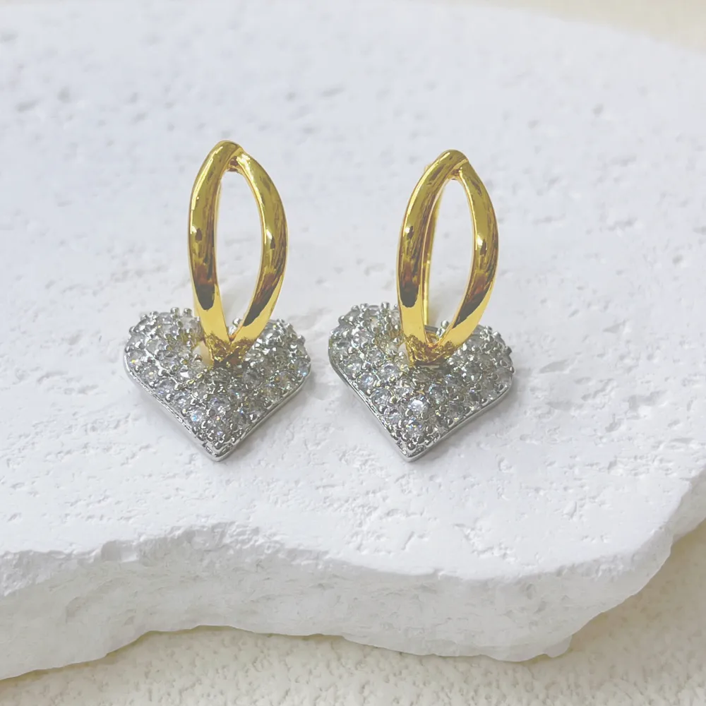 1 Pair Red Heart Elegant Glam Modern Style Copper 18K Gold Plated Zircon Plating Drop Earrings display picture 2