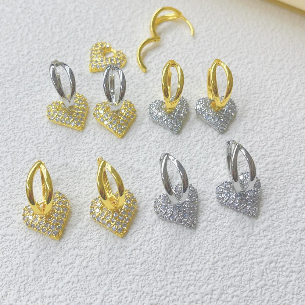 1 Pair Red Heart Elegant Glam Modern Style Copper 18K Gold Plated Zircon Plating Drop Earrings display picture 3