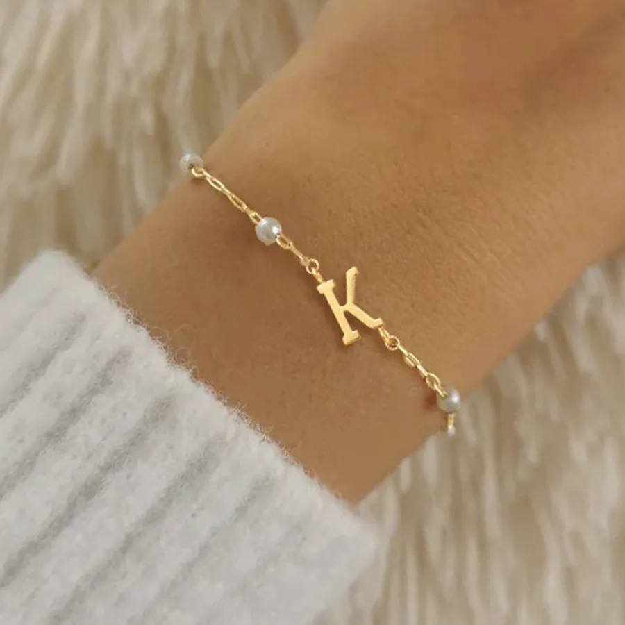 Letter Casual Simple Style Classic Style 304 Stainless Steel Artificial Pearl Copper Bracelets Wholesale display picture 1
