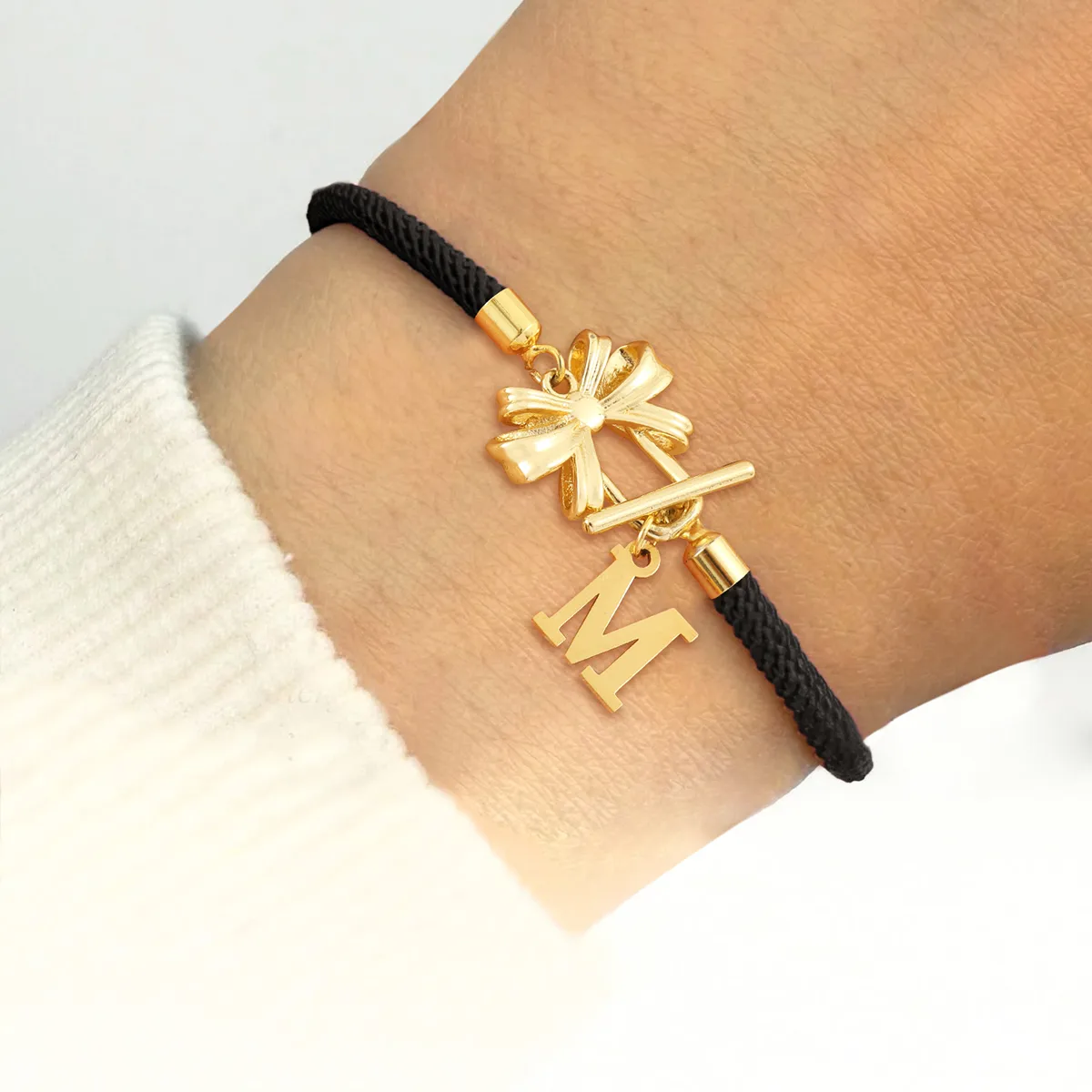 Letter Bow Knot Elegant Simple Style Classic Style 304 Stainless Steel Nylon Copper Drawstring Bracelets Wholesale display picture 1