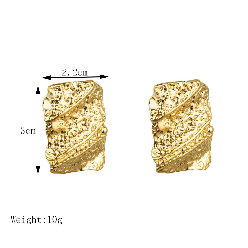 1 Pair Solid Color Forging Pattern Rectangle Elegant Lady Vacation 304 Stainless Steel 18K Gold Plated Plating Ear Studs display picture 5