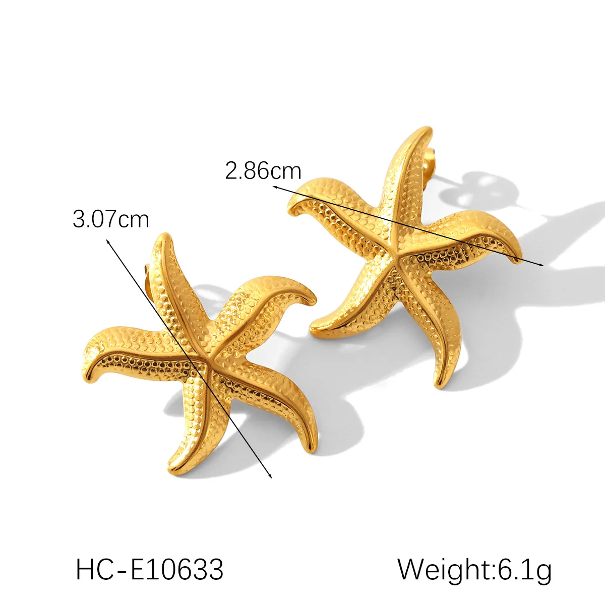1 Pair Starfish Elegant Lady Vacation 304 Stainless Steel 18K Gold Plated Plating Ear Studs display picture 2