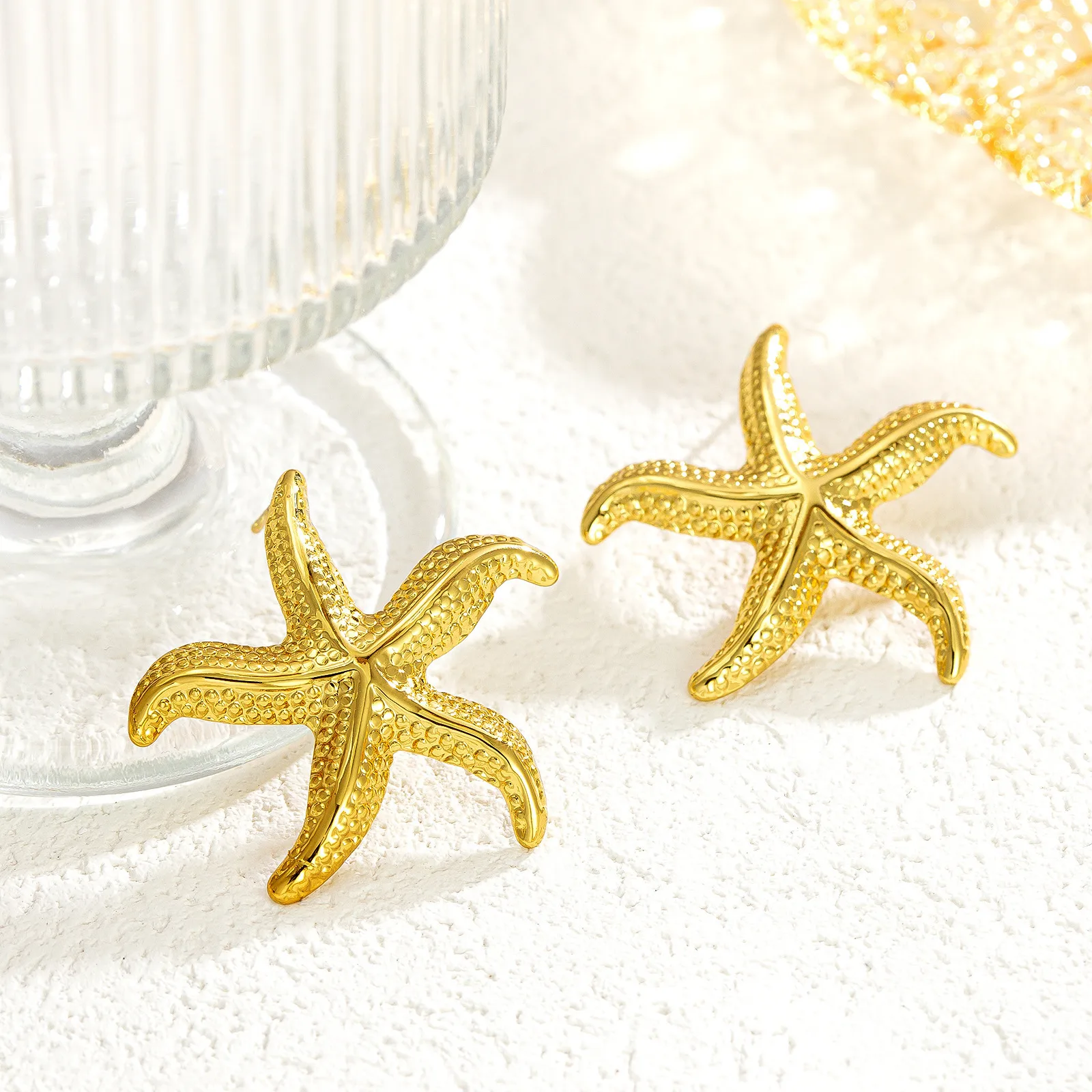 1 Pair Starfish Elegant Lady Vacation 304 Stainless Steel 18K Gold Plated Plating Ear Studs display picture 8