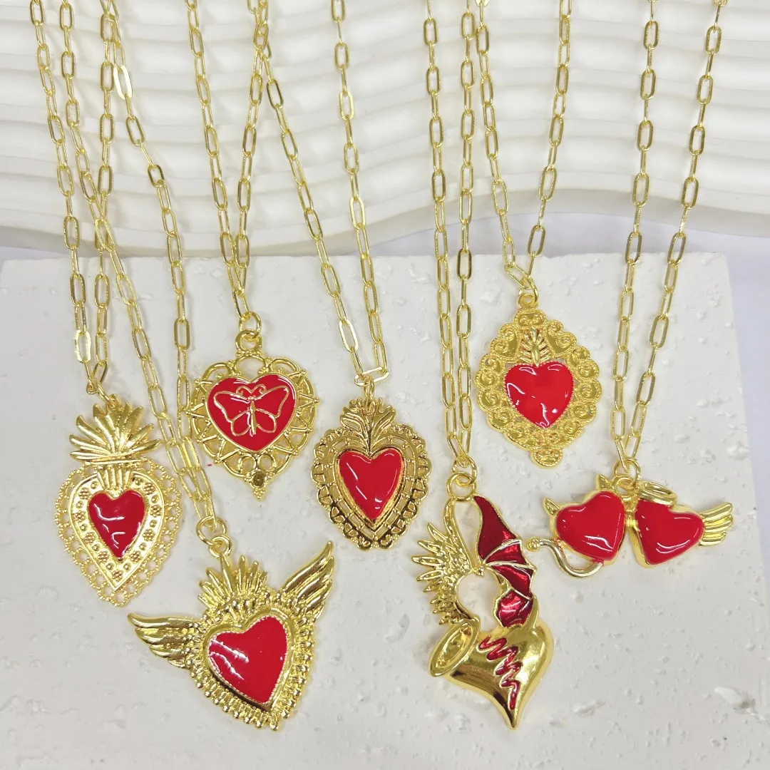 Double Amour Ange Démon Glamour Gothique Exagéré Le Cuivre Plaqué Or 18K Pendentif Polissage Fermeture À Boucle De Type Homard display picture 16